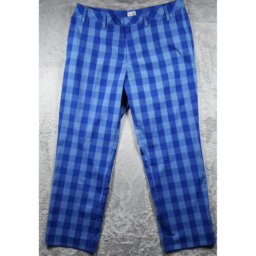Adidas Golf Pants Mens 36x32 Blue Plaid Chino Microfiber Performance Caddyshack